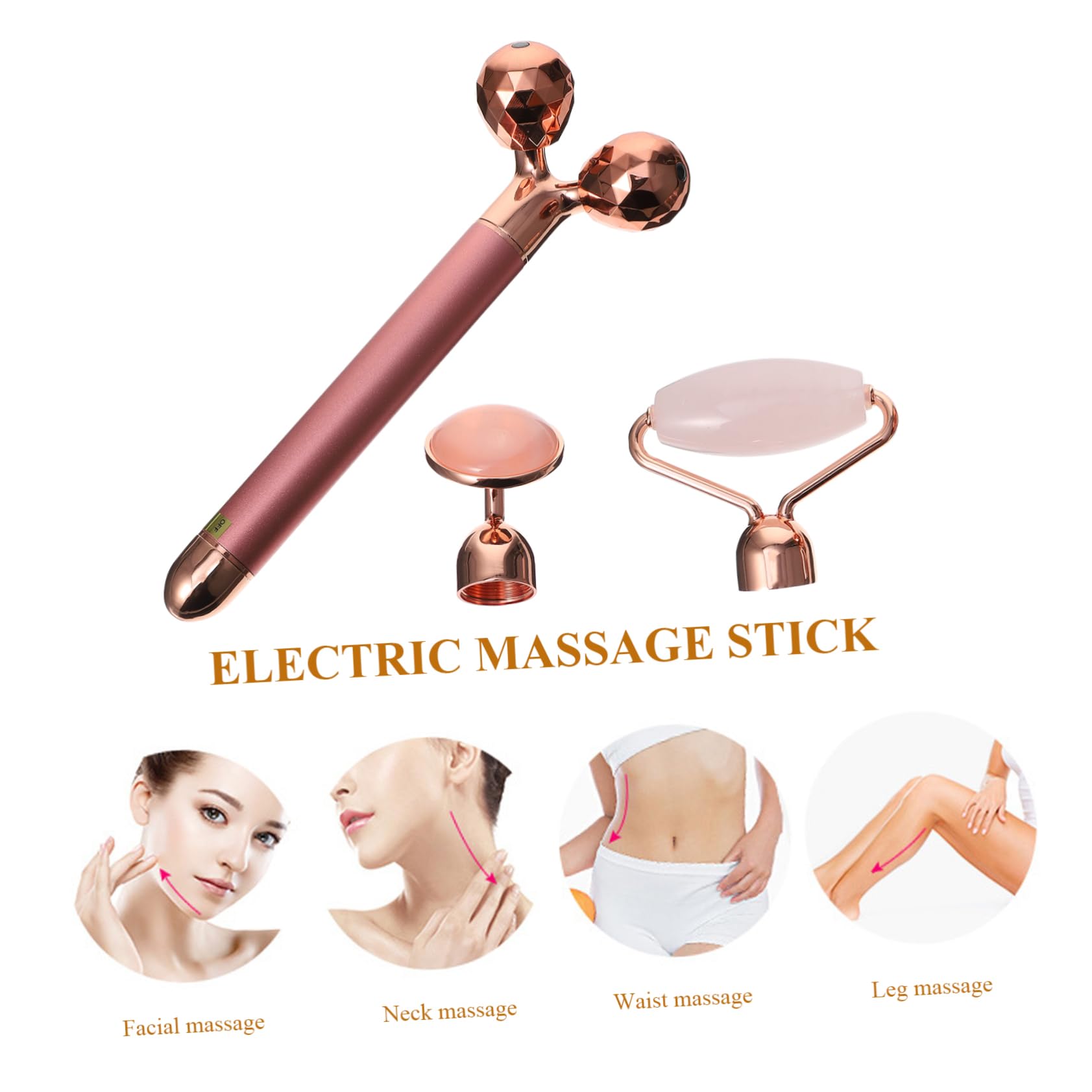 Rullo Massaggio Viso 3-in-1 in Jade Rosa Cristallo di Polvere, Massaggiatore Facciale Elettrico per Ridurre Occhiaie e Rendere la Pelle Luminosa