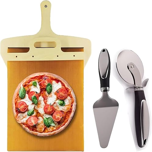 Pala Pizza Scorrevole, la cáscara de pizza que transfiere la pizza perfectamente, antiadherente, 11.8 x 19.6 pulgadas, pala para pizza con mango y