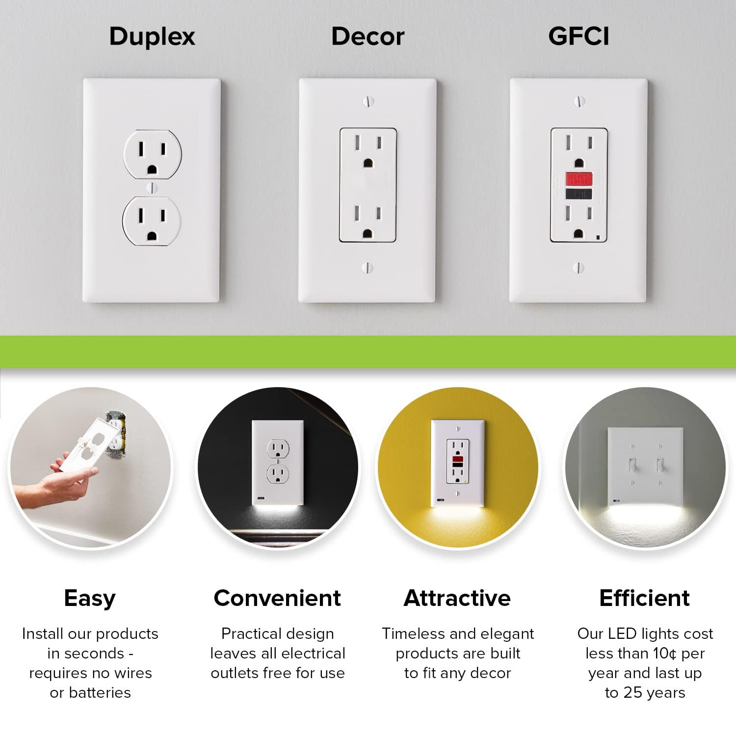 6 Pack - SnapPower GuideLight For Duplex Outlets - Replaces Plug-In Night Light - Electrical Receptacle Wall Plate — view 7