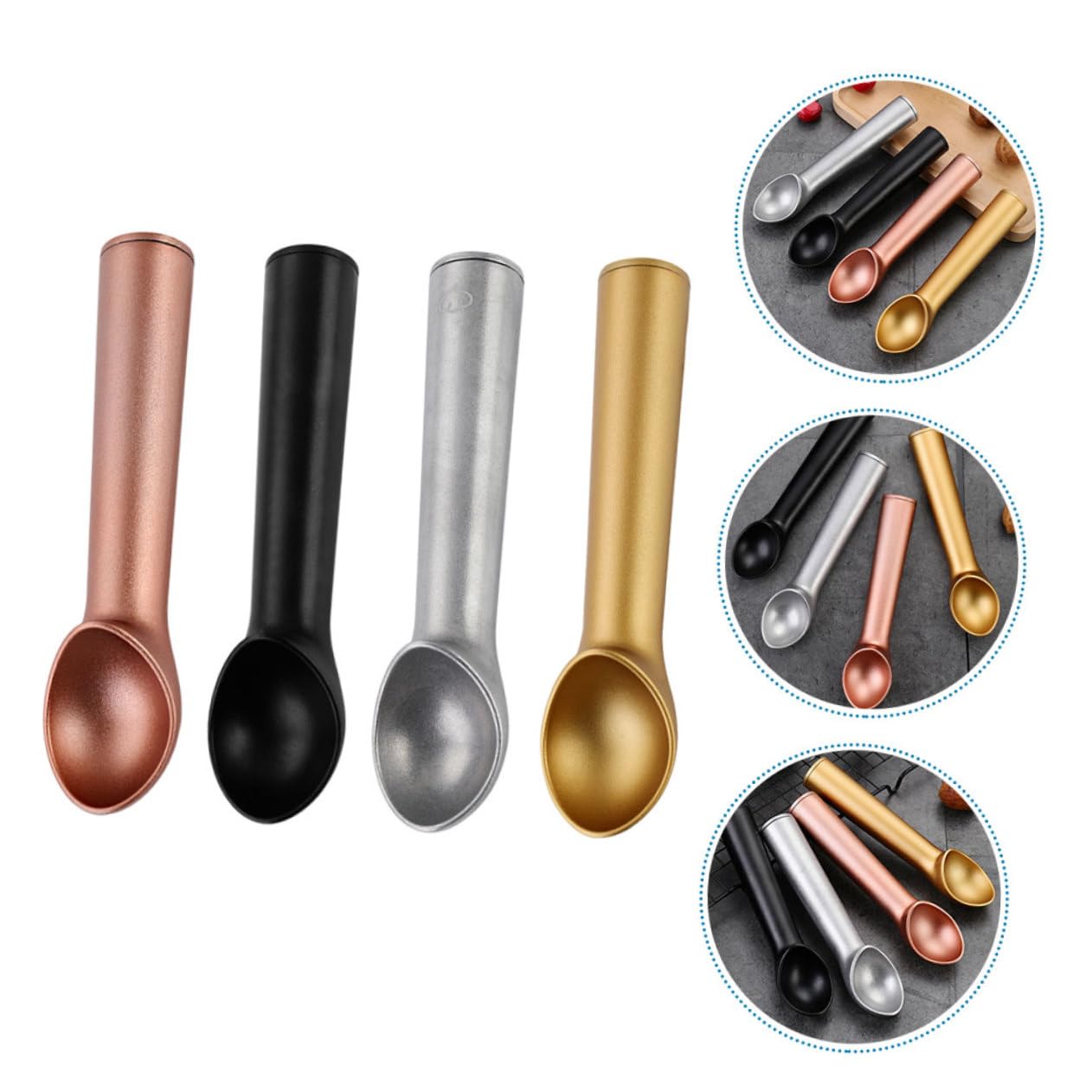 Zerodeko 4 Pièces Cuillères à Glace Alliage Aluminium Cuillères à Dessert Adaptées aux Glaces Fruits et Aliments Surface Lisse et Confortable