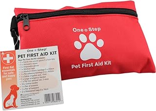 One Step Pet Travel First Aid Kit, Includes 28 Premium Items, Tick Remover, Syringe, Bandages, Wipes, Travel Sized First Aid For Dogs, Cats and all Other Pets