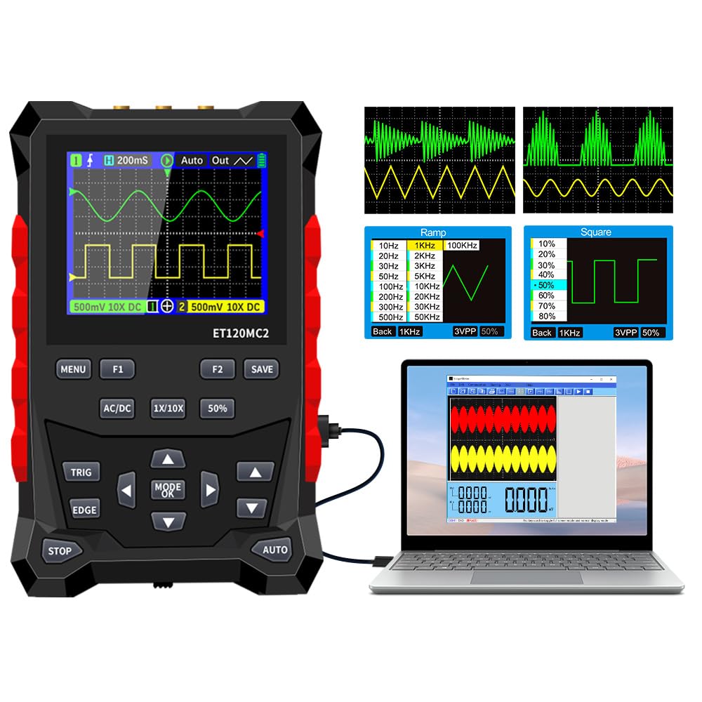 Osciloscopio, Osciloscopio de doble canal ET120MC2, herramienta portátil prueba forma onda 120MHz 500MSa/S