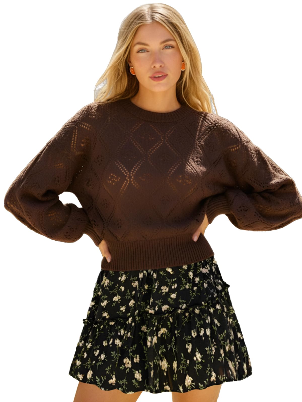 CUPSHE Womens Sweater Long Sleeve Crewneck 2025 Lightweight Trendy Crochet Sweaters Top