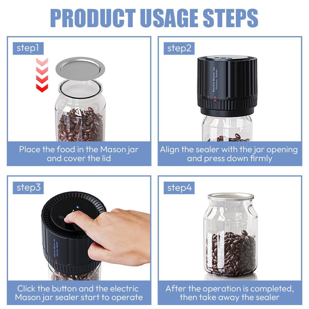 Electric Vakuumierer für Mason Jar, Dosenverschlussmaschine Kit für Breite und Normale Öffnung, Vakuumiergerät mit LED Anzeige für Gläser, Vakuumierer für Einmachgläser, für die Lebensmittellagerung