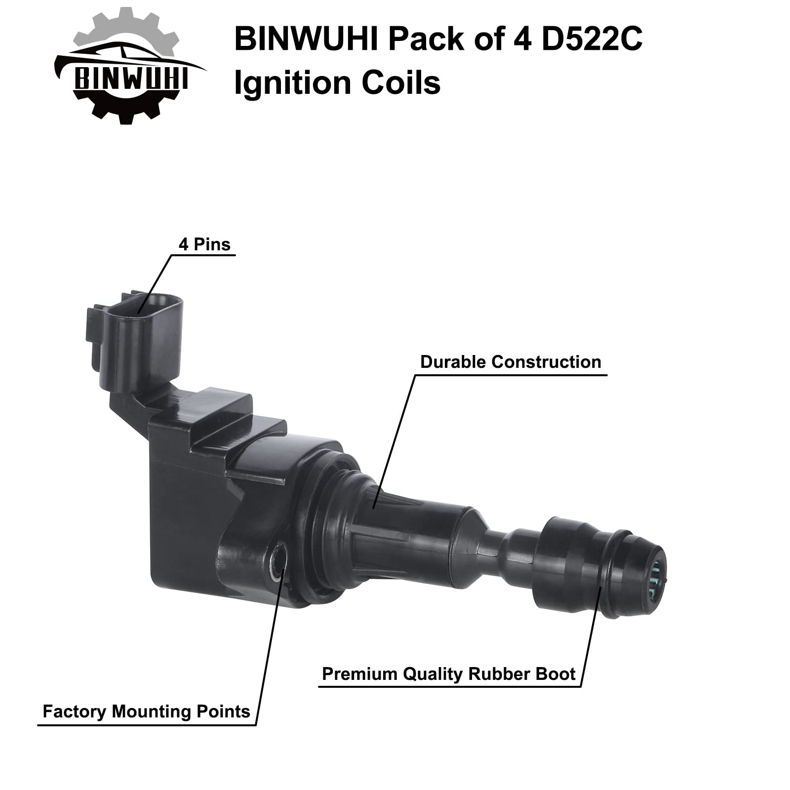 ENA Set of 4 Ignition Coil Pack and Iridium Spark Plugs Compatible with