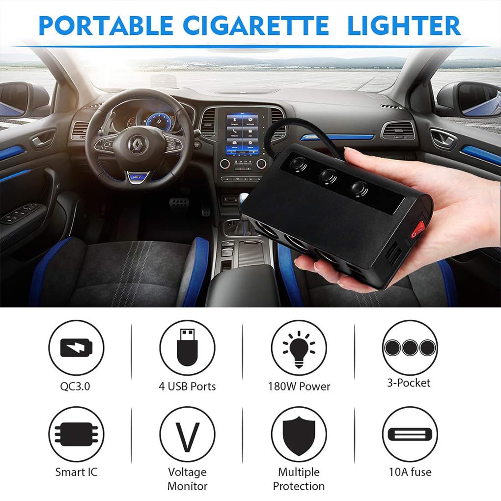 2 set di 180 W accendisigari auto splitter cablato QC3.0 antiscivolo adattatore di ricarica automatica miglioramento presa caricabatterie nero rosso