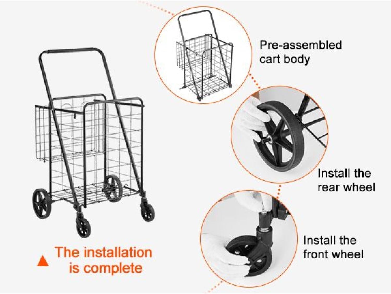 Folding Shopping Cart with 110 LBS Capacity - Double Baskets, 360° Swivel Wheels, Heavy-Duty Metal Frame
