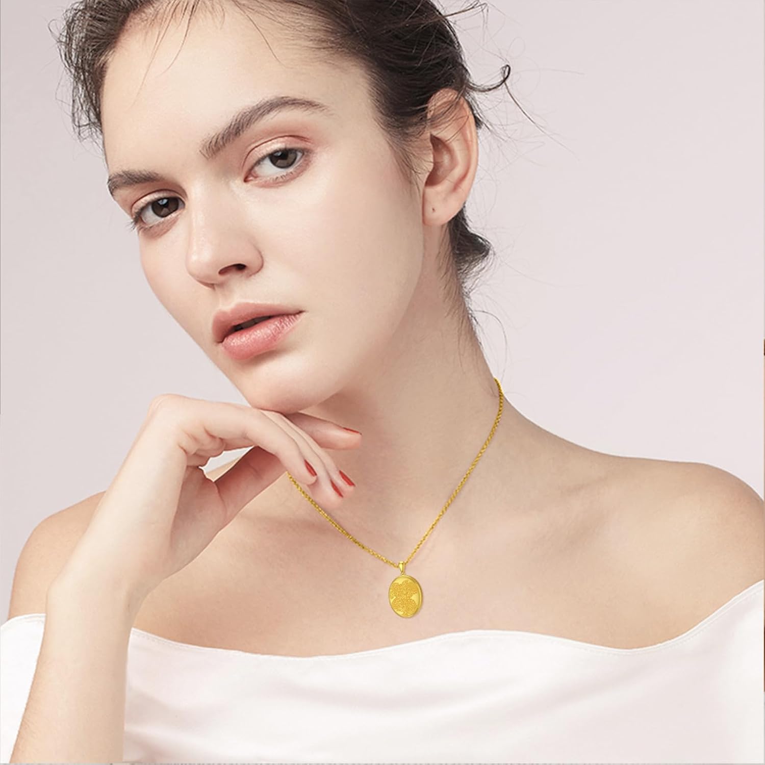 SOULMEET 10K 14K 18K Solid Gold/Plated Gold Oval Locket That Holds Multi Pictures Personalized Oval Sunflower/Starburst/Rose Locket Necklace Gift