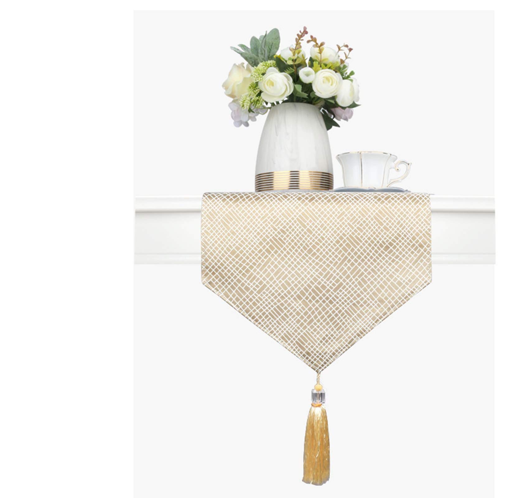 KnBoB Baumwolle Champagner Gold Quasten mit Geometrischen Mustern Hochzeit Tischläufer Größe 35x228CM