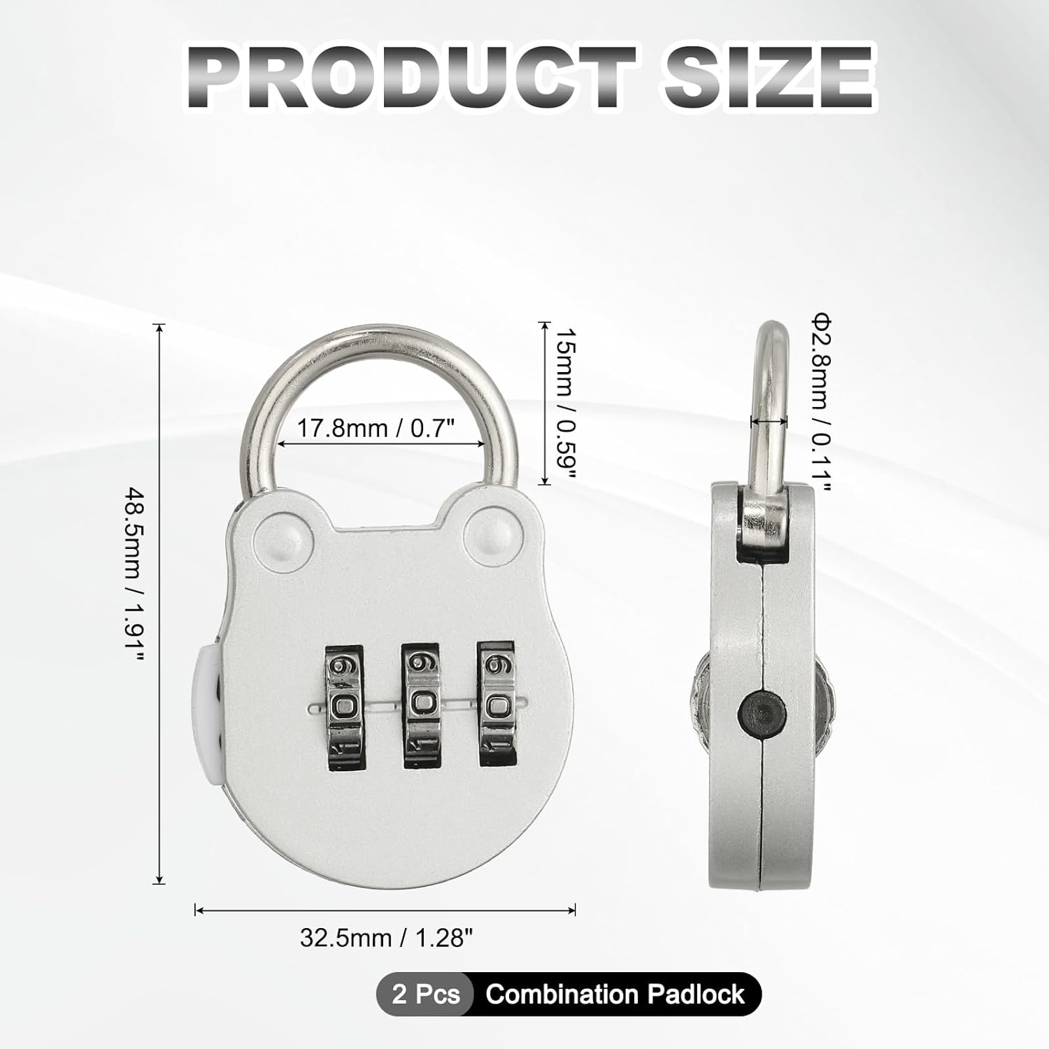 PATIKIL Combination Padlock (Small, Silver)(2 Pcs), 3-Digit Cute Combo Padlock Resettable Luggage Locks, Suit for Gym Locker/Fence/Storage/Toolbox/Cabinets