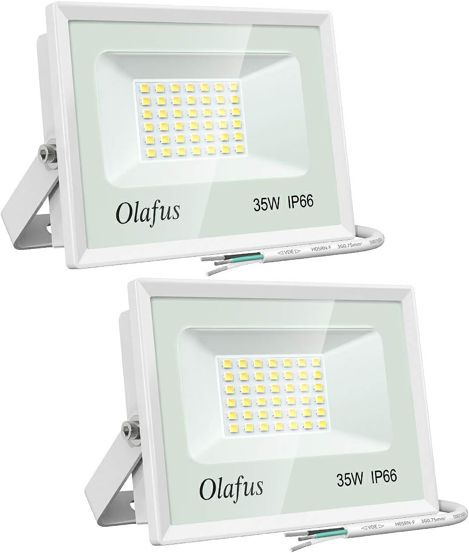 Olafus 2 Pack 35W LED Flood Light Outdoor, IP66 Waterproof Outside Security Lights, 3800LM Ultra Bright Floodlight, 5000K Daylight White Exterior Lighting for Patio, Backyard, Garden, Porch, Yard