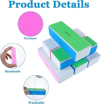 COMNICO 4 Way Nail Buffer Block, 6Pcs Nail Shine Buffer Blocks Files Smooth Buff Shine Professional Nail Files Polisher Rectangular Buffing File (Colorful)