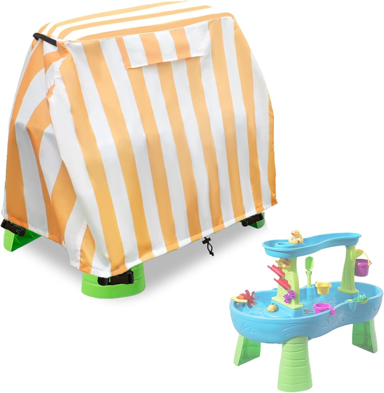 Kids Water Table Cover Fit Step2 Rain Showers Splash Pond Water Table, Step 2 Water Table Accessories Waterproof Dust Proof Anti-UV Cover -Cover Only(Orange-White, 41''Wx25''Dx33''H)