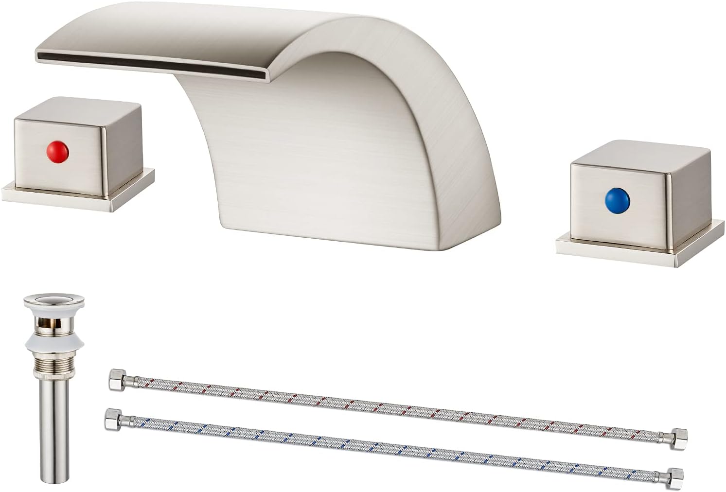 Airuida Brushed Nickel Waterfall Widespread Bathroom Sink Faucet Deck Mounted Faucet with Pop Up Drain 8-16 Inch Double Handles 3 Holes Commercial Faucet