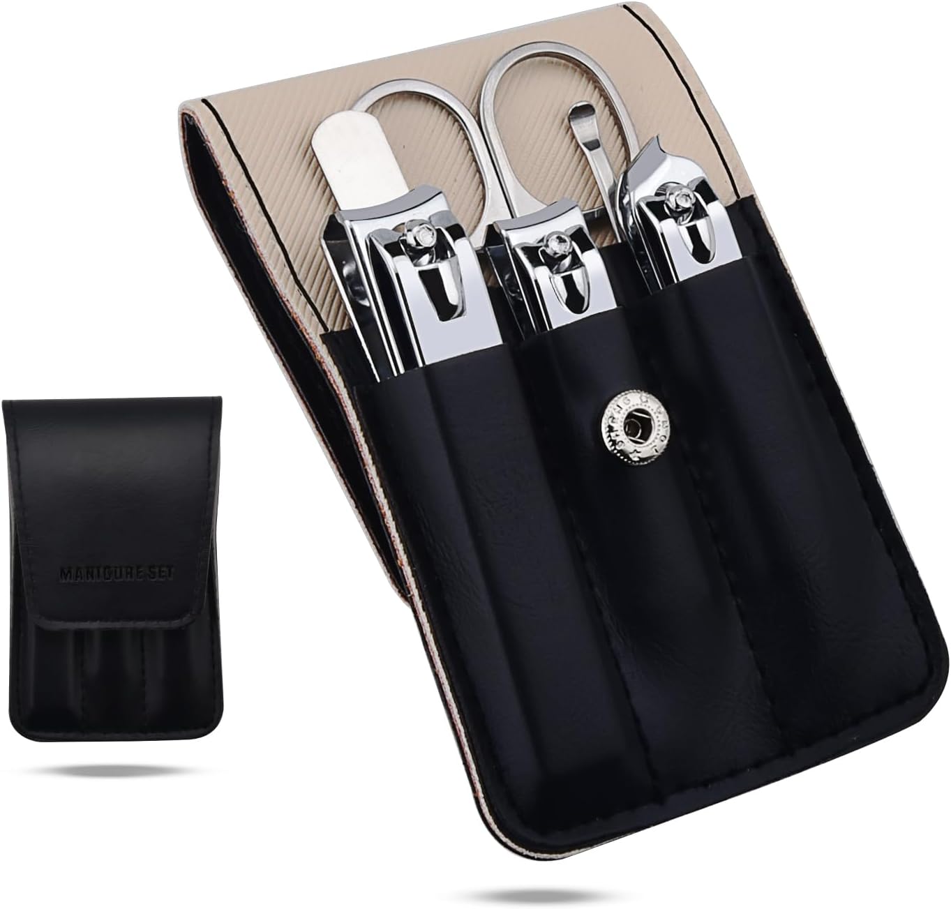 Nail Clipper Set with Leather Case, 6 in 1 Manicure Set Kit Personal Stainless Steel Fingernail Toenail Cutters, Suitable for Home, Workplace, Outdoor Travel, Gift for Men Women, Dark Black Nail Clipper Set with Leather Case, 6 in 1 Manicure Set Kit Personal Stainless Steel Fingernail Toenail Cutters, Suitable for Home, Workplace, Outdoor Travel, Gift for Men Women, Dark Black