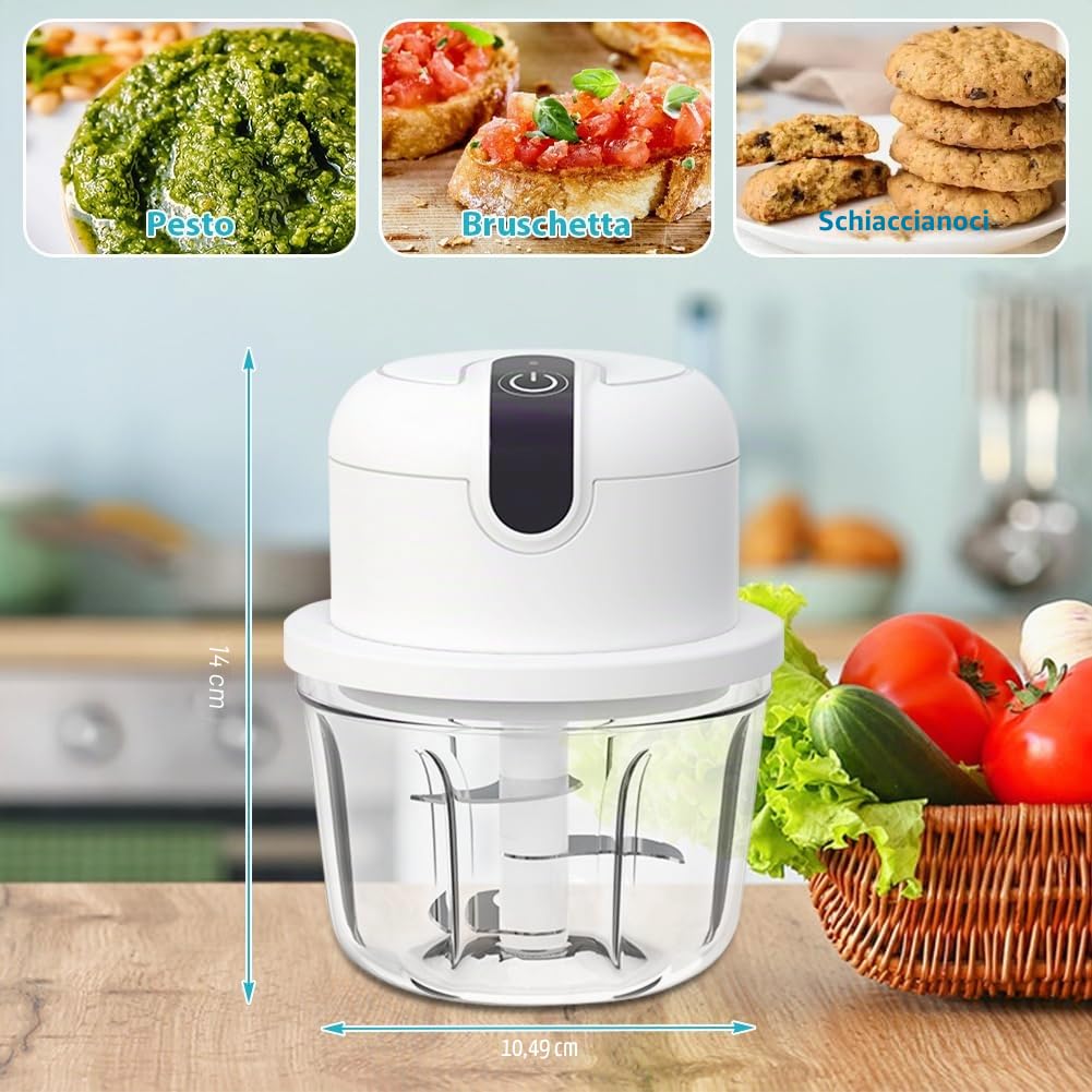 CEWROM Tritatutto elettrico da cucina, 350 ml, tritatutto elettrico, tritatutto per carne, cipolle, aglio