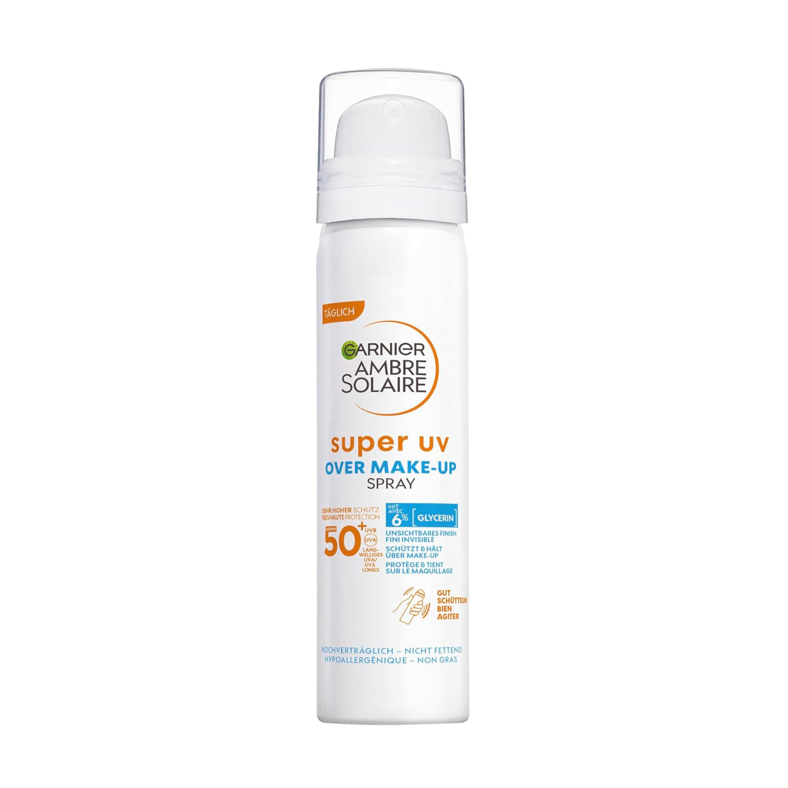 Garnier Ambre Solaire Super UV Over Make-up Spray LSF 50+ – Sonnenschutz-Spray für das Gesicht, Schützt vor Sonnenbrand und Hautbildverschlechterung, Mit Hyaluronsäure