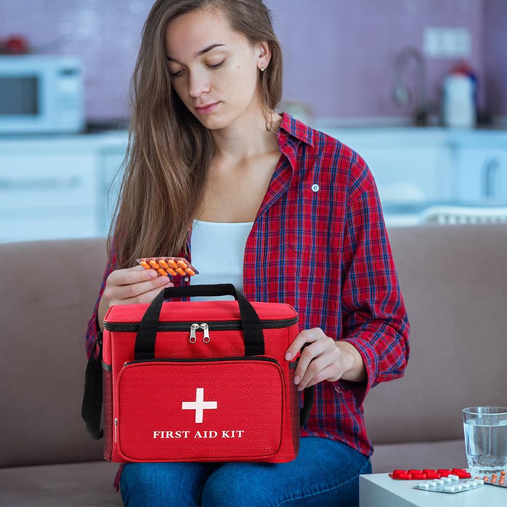 Reiseapotheke Tasche 14L,Medikamententasche XXL,Erste Hilfe Tasche Leer,mit Griff/Crossbody Schultergurt, Wasserdichtem, für Zuhause, Schule, Auto, Reisen, Camping, Wandern (Rot)