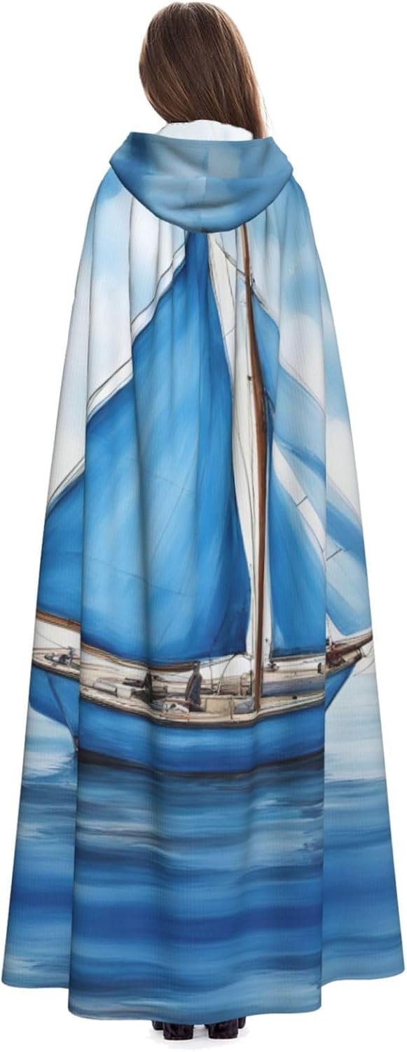 SSIMOO Blue Sailboat Eye-Catching Cosplay Costume Cape for Women - Unisex Vampire Cloak for Halloween.