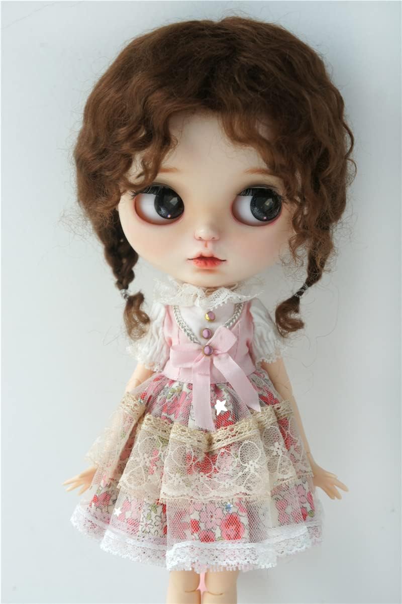18" AG Doll Hair JD644 10-11inch 26-28cm Messy Baby Curly Mini Twintail Mohair BJD Wigs Blythes Doll Accessories (L.t Brown)