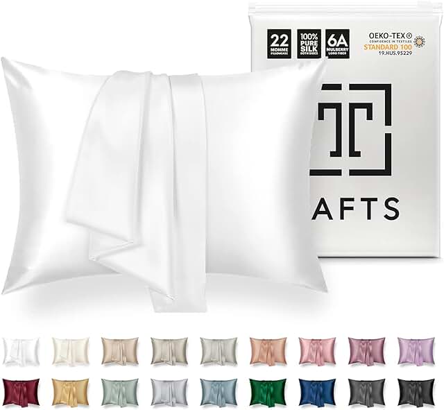 TAFTS 22mm 100% Pure Mulberry 6A Silk Pillowcase for Hair & Skin with Zipper Closure, Cooling, Natural, Organic, Double Si...