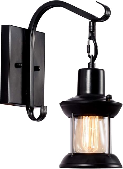 GLADFRESIT Vintage Wall Light Industrial Lighting Retro Metal Wall lamp Indoor Home Lights Fixture with Glass Shade Cover(Single lamp-Base Painted with Oil Rubbed Bronze) (Modern Black)
