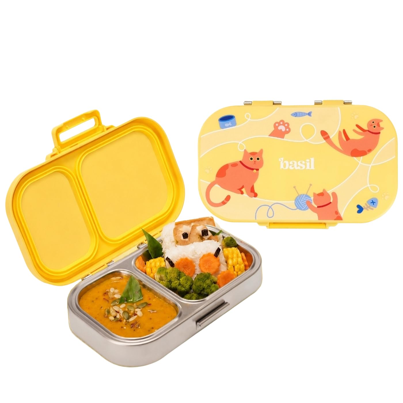 Basil Bento Ace 2C Stainless Steel Lunch Box for Kids | 2 Compartment Leakproof Tiffin Box for Kids, Teens & Adults | BPA-Free, Easy-to-Open School Lunch Box | Kitty Party-image-41