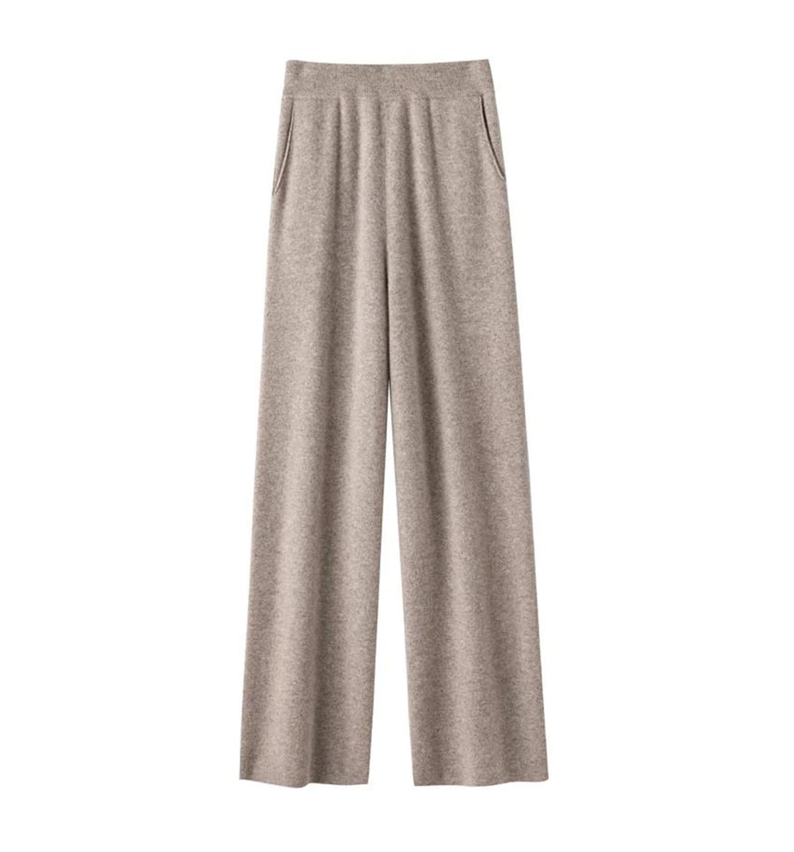 FULBHPRINT Primavera Autunno Cashmere Pantaloni 100% Lana Merino Pantaloni Gamba Larga Pantaloni Donna Vita Alta Maglia Allungati Pantaloni