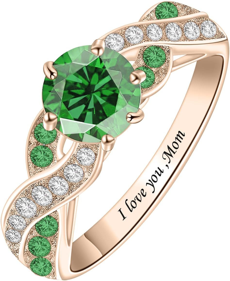 Vintage Birthstone/Name Ring with 12 Month Round Gemstone, Promise Ring for Her Wedding Band Ring Engagement Ring for Women