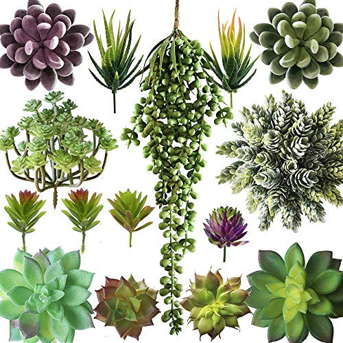 Rheme Artificial Succulent Plants Fake Assorted - 15 Pack - Unpotted Fake Plants - Realistic Textured Picks Fake