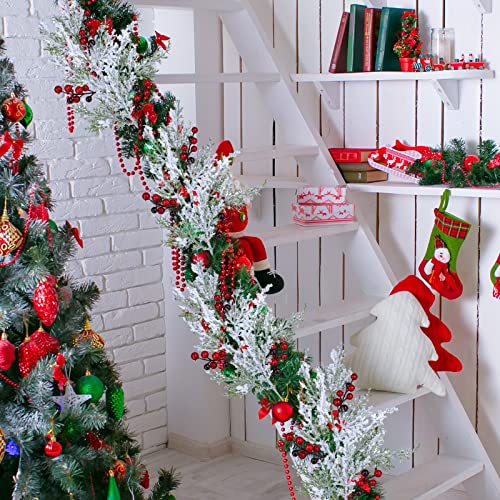 Winlyn 6 Pcs Snowy Artificial Cedar Picks With Red Berries Frosted Faux Cedar Sprays Christmas Cedar Greenery Branches Stems For Christmas Tree Wreath Floral Arrangement Vase Winter Holiday Décor #TOP5