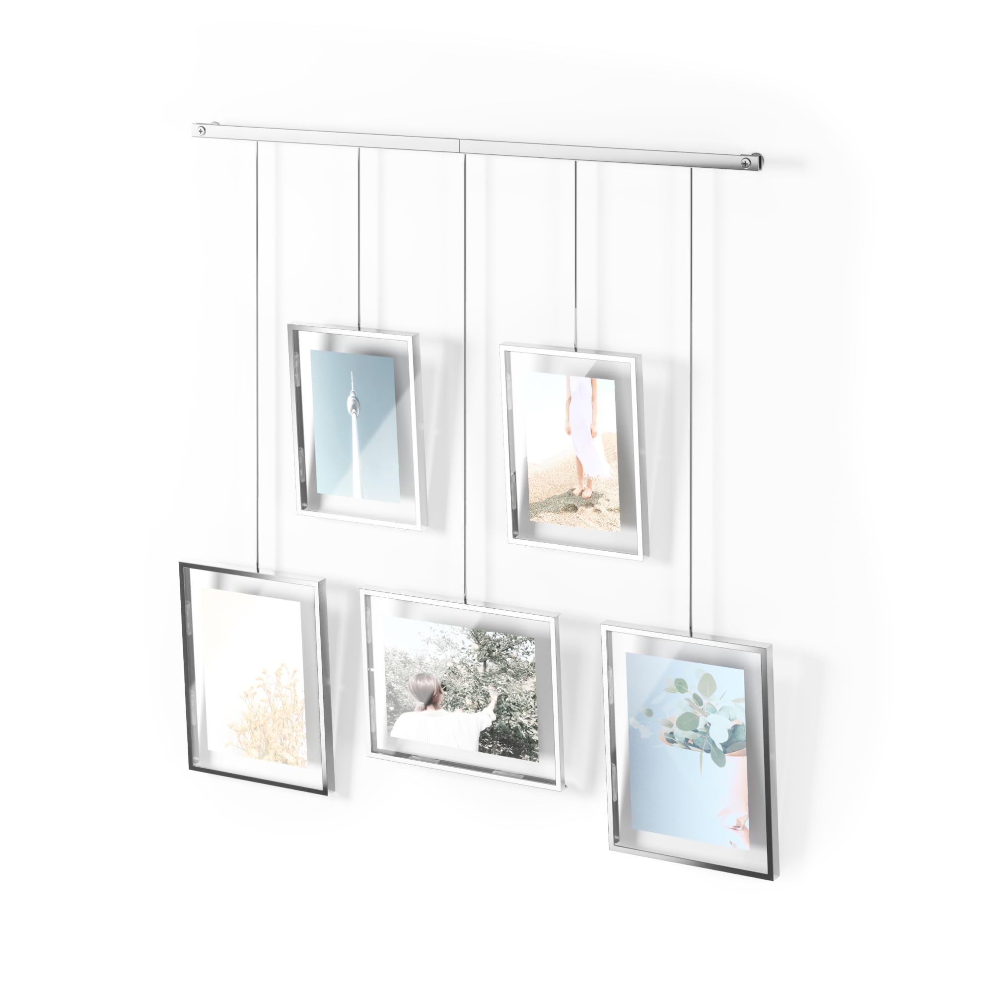 Exhibit Picture Frame Gallery Set Adjustable Collage Display For 5 Photos, Prints, Artwork & More Holds Two 4 X 6 Inch And Three 5 X 7 Inch Images, Normal, Chrome, 5 Opening