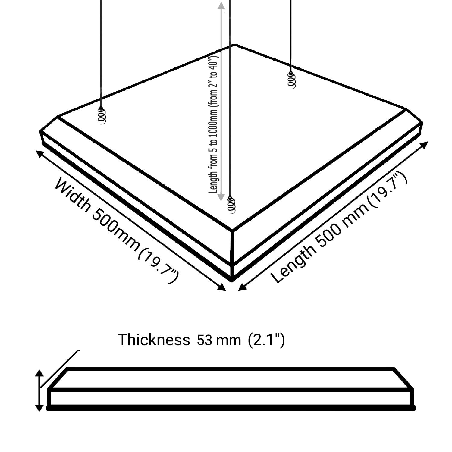 Pack de 2 paneles acústicos de difusión y absorción para techo con kit de montaje | 50 x 50 x 5 cm | Panel acústico colgante | Tratamiento acústico | Color: [P32 | Blanco]
