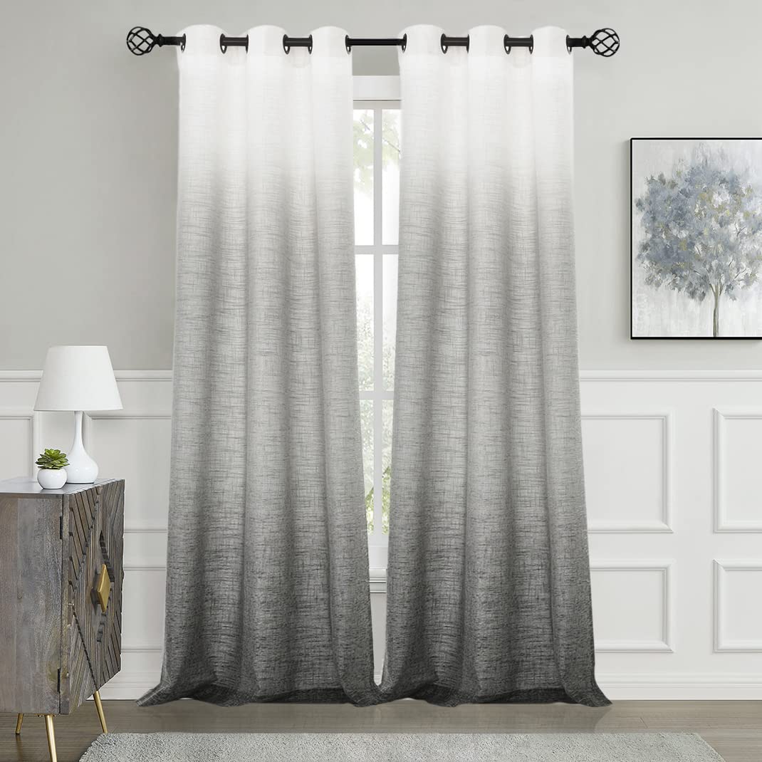 Central Park Ombre Window Curtain Panel Linen Gradient Print on Rayon Blend Fabric Drapery Treatments for Living Room/Bedroom, Cream White to Gray, 40" x 84", Set of 2