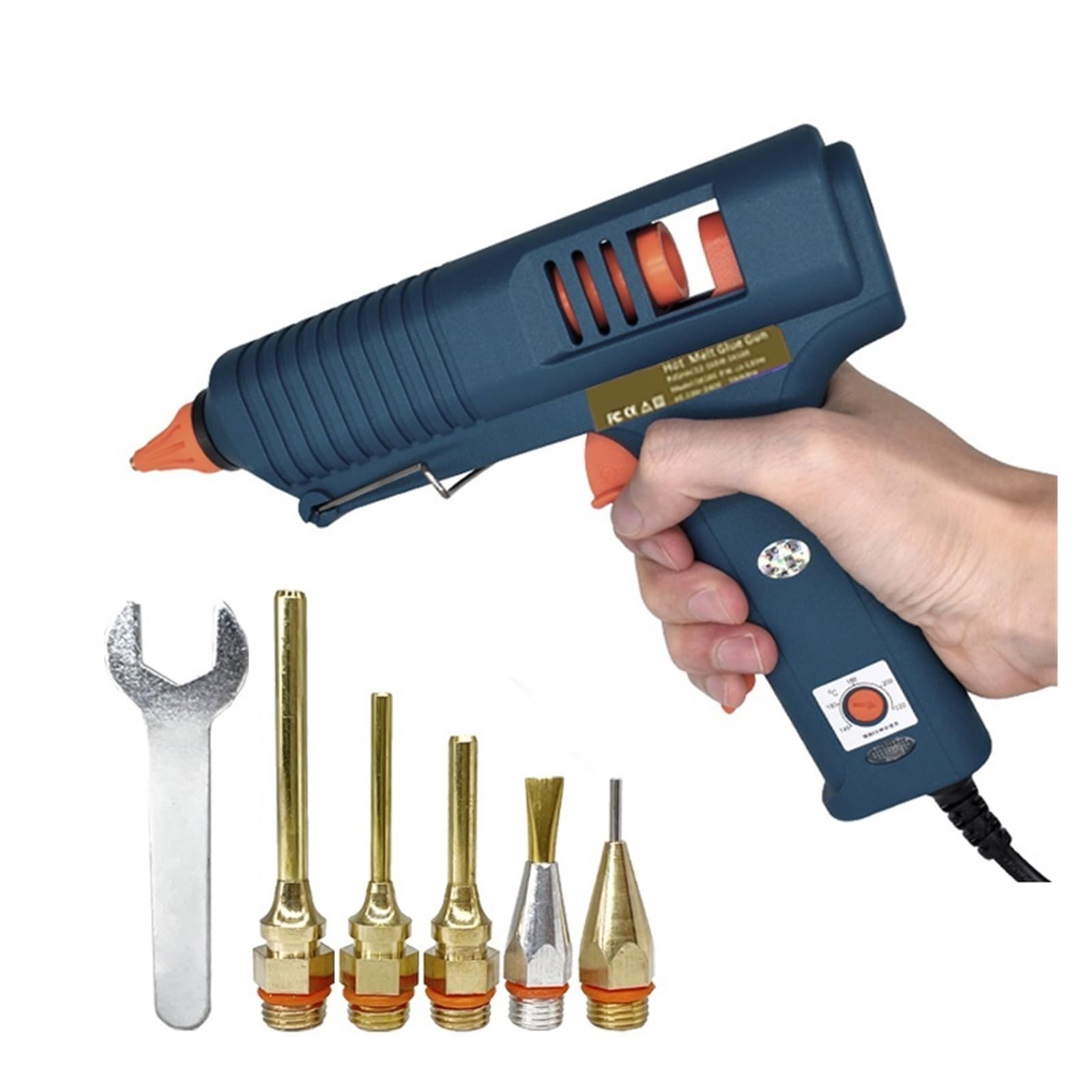 Heißklebepistole, 150 W, einstellbare Temperatur, Klebepistolendüse, 11 mm, Klebesticks, professionelle industrielle Schmelzpistole(5pc Nozzles)