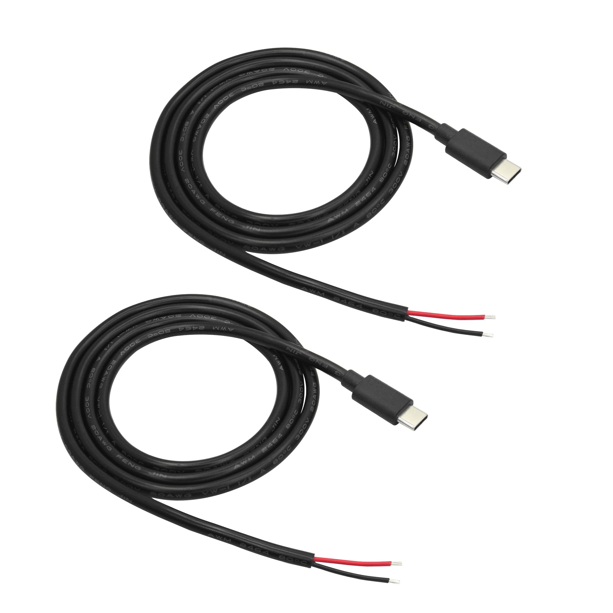 2 x kabel zasilający USB C na 2-pinowy otwarty koniec, 0,9 m, 20 AWG 5 V/5 A, 2-pinowy męski kabel USB typu C, do zainstalowania lub wymiany urządzeń USB typu C