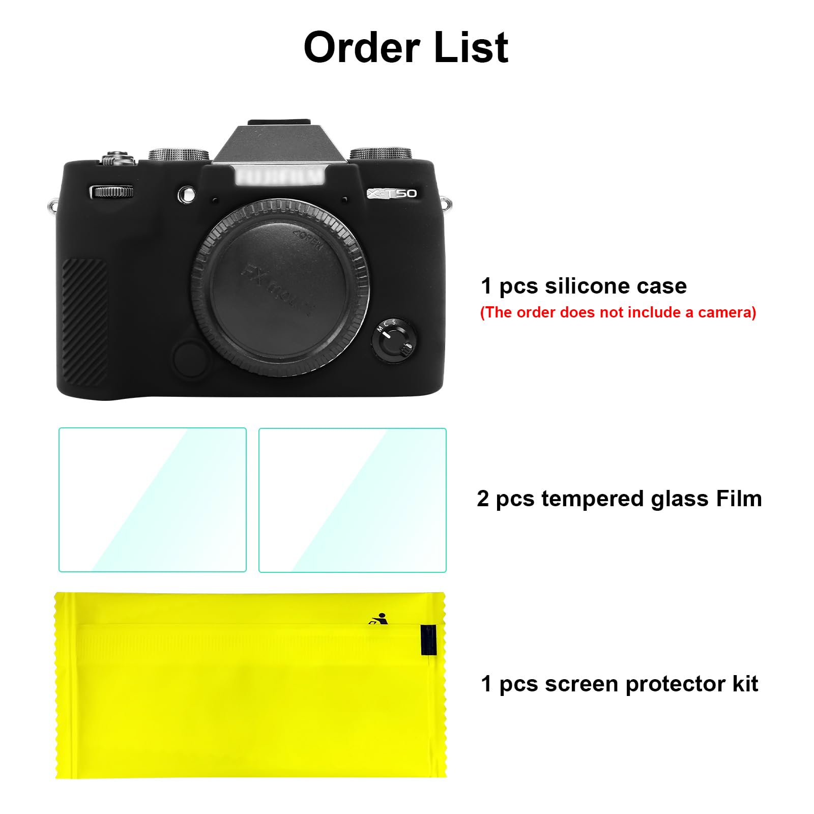 Custodia in silicone per Fujifilm XT50, accessori con 2 pellicole protettive per lo schermo, protezione per obiettivo rimovibile per fotocamera digitale Fujifilm X-T50