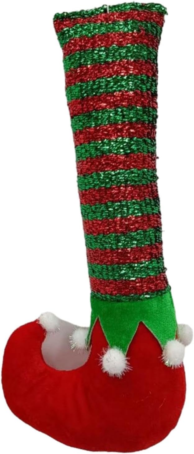 High Heel Christmas Elf Legs Ornament Scenery Doll Bauble Adorable Stuck Tree Toppers Hanging Xmas Decoration for Wall Holiday, red Green Stripes High Heel