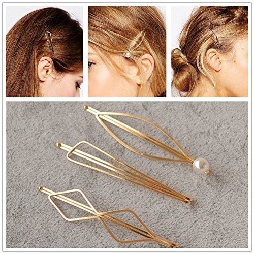 NYKKOLA Minimalist Dainty Pearl Marquise Triangle Rhombus Infinity Gold Geometric Hairpin Hair Clip Clamps Accessories Barrettes Bobby Pin Statement Ornament Women's Headwear Styling Jewelry