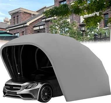 Semi-Automatic Foldable Carport for Outdoor, Stainless Steel Grey Retractable Car Awning, Mobile All Weather Proof Windproof and Snow-Proof Folding Garage, Durable Car Canopy Shelter