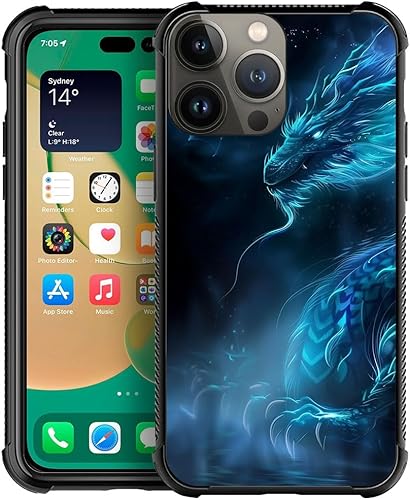 CARLOCA Funda compatible con iPhone 13 Pro, diseño gráfico de identidad de Dragon Neon Shadows, a prueba de golpes, antiarañazos, de acrílico duro