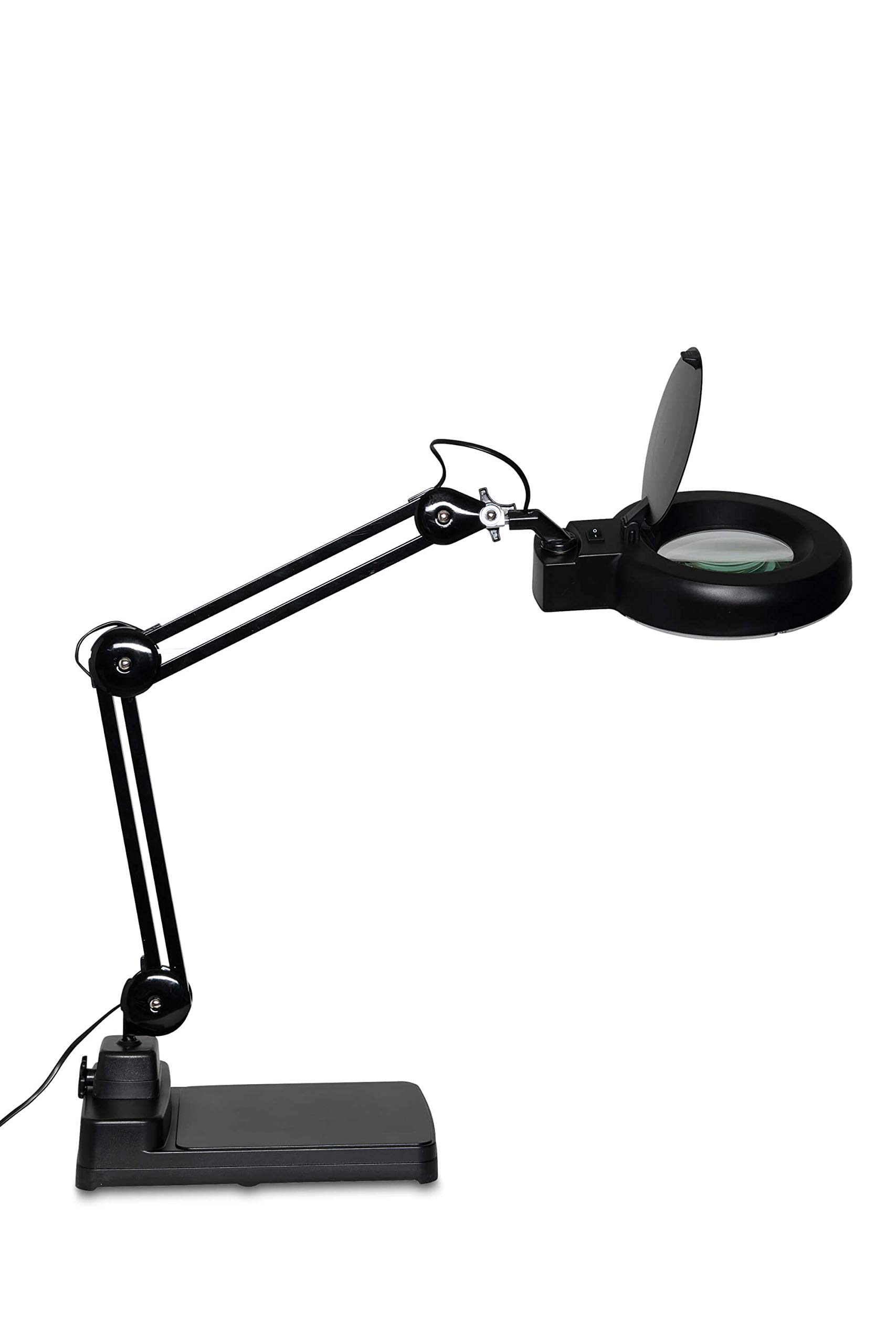 MAUL Lámpara lupa LED MAULviso negra de pie para trabajos finos | aumento cómodo 1.75x, luz uniforme sin sombras, brazo metálico ajustable, base estable, enfoque preciso