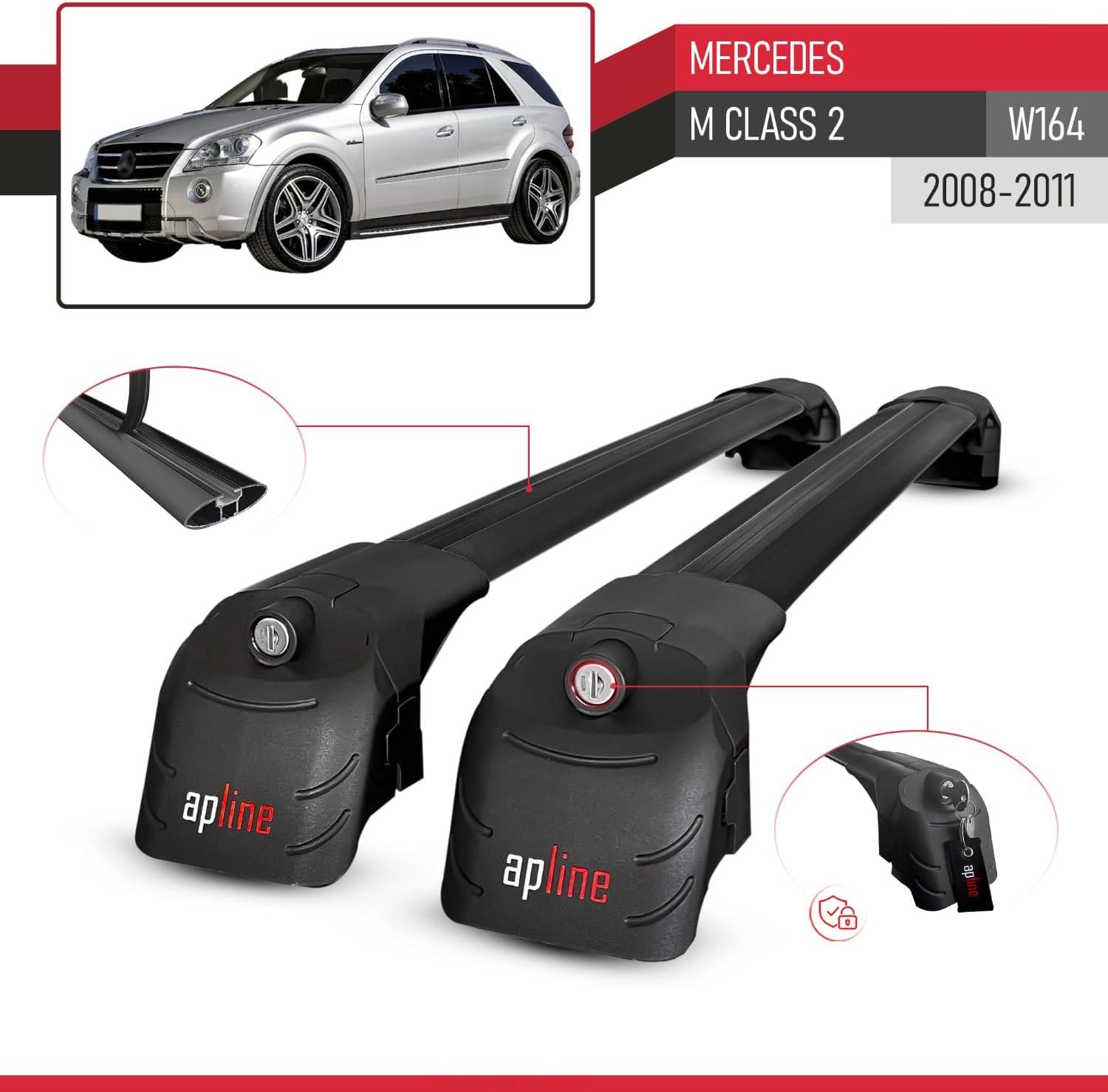Roof Rack Rack Compatible with Mercedes ML 63 (W164) 2008-2011 ACE-2 Roof Rack Black