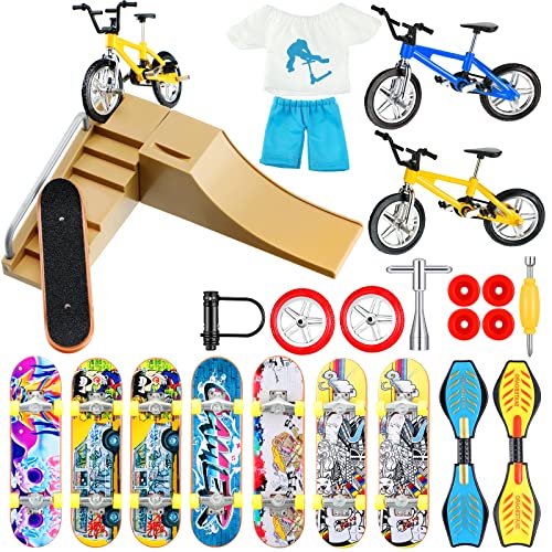 25 Pcs Mini Finger Toys Finger Skateboard Park Ramp Toys Include Finger Bike Finger Board Finger Tops And Pants With Replacement Wheel Mini Tools For Movement Party Favors #TOP15
