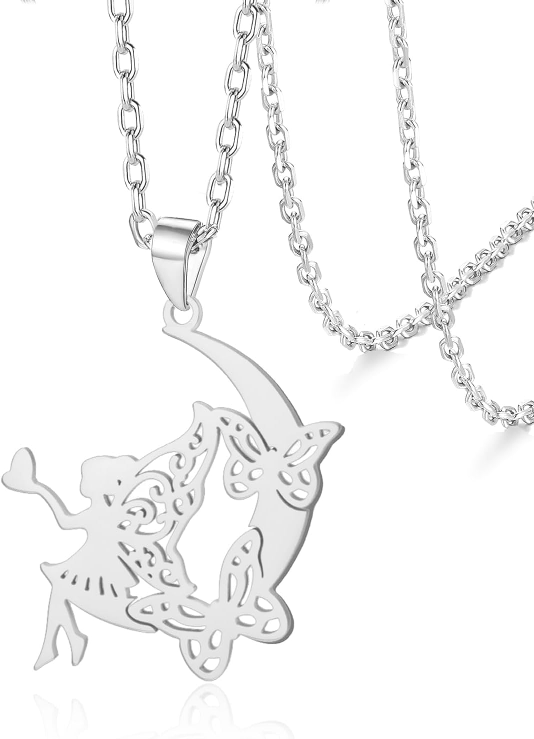 VASSAGO Fairy Necklace for Teens Stainless Steel Moon Butterfly Pendant Necklace Jewelry GiftS for Women Daughter Sister