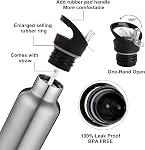 Neihepal Bouteilles d'eau en acier inoxydable argenté,24 Bouteille de voyage à double paroi à aspiration avec gouttière en paille à l'épreuve des fuites,Flacon de bouche standard réutilisable pour les randonneurs,Don