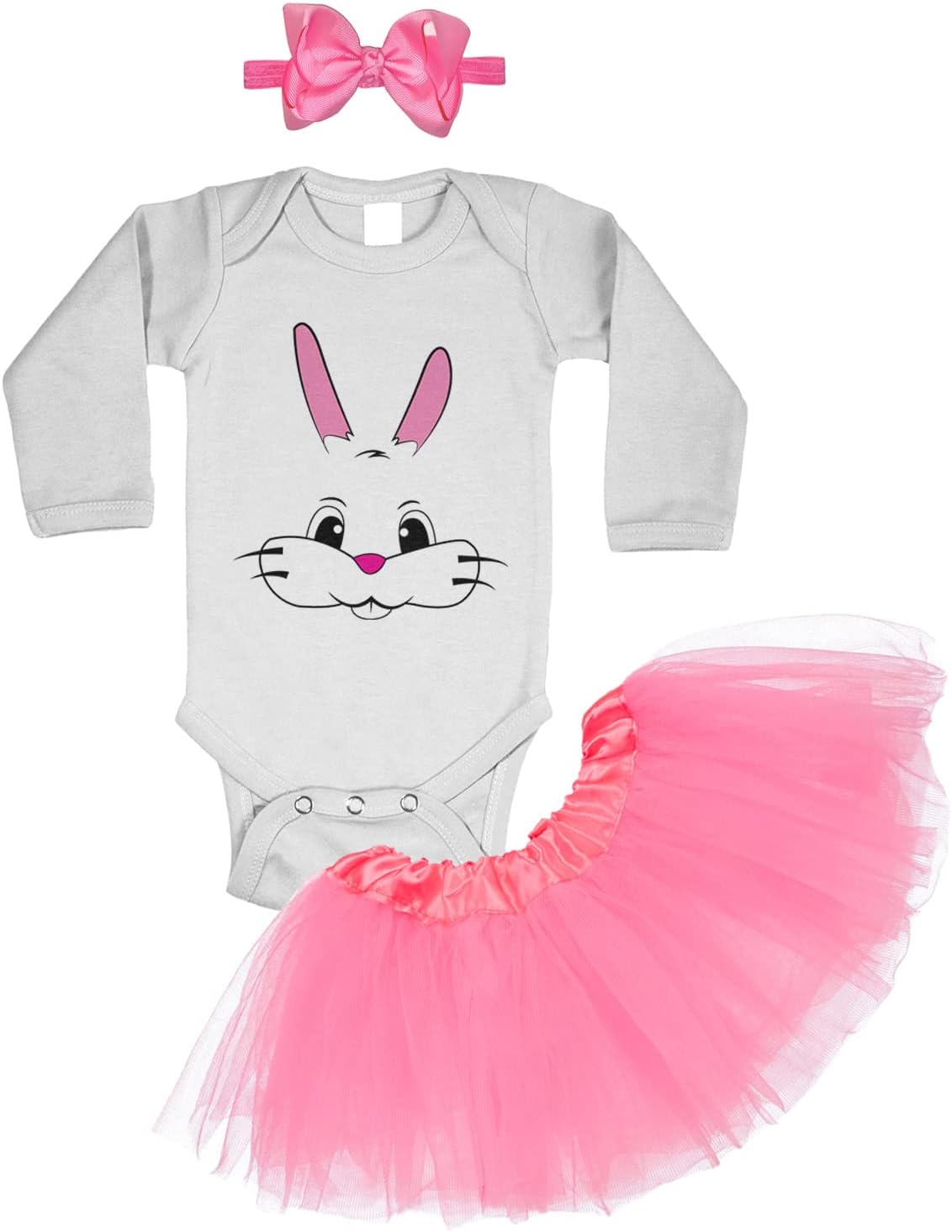 Bunny Face - Cute Easter Egg Hunt Baby Bodysuit + Tutu Skirt + Bow Headband Set