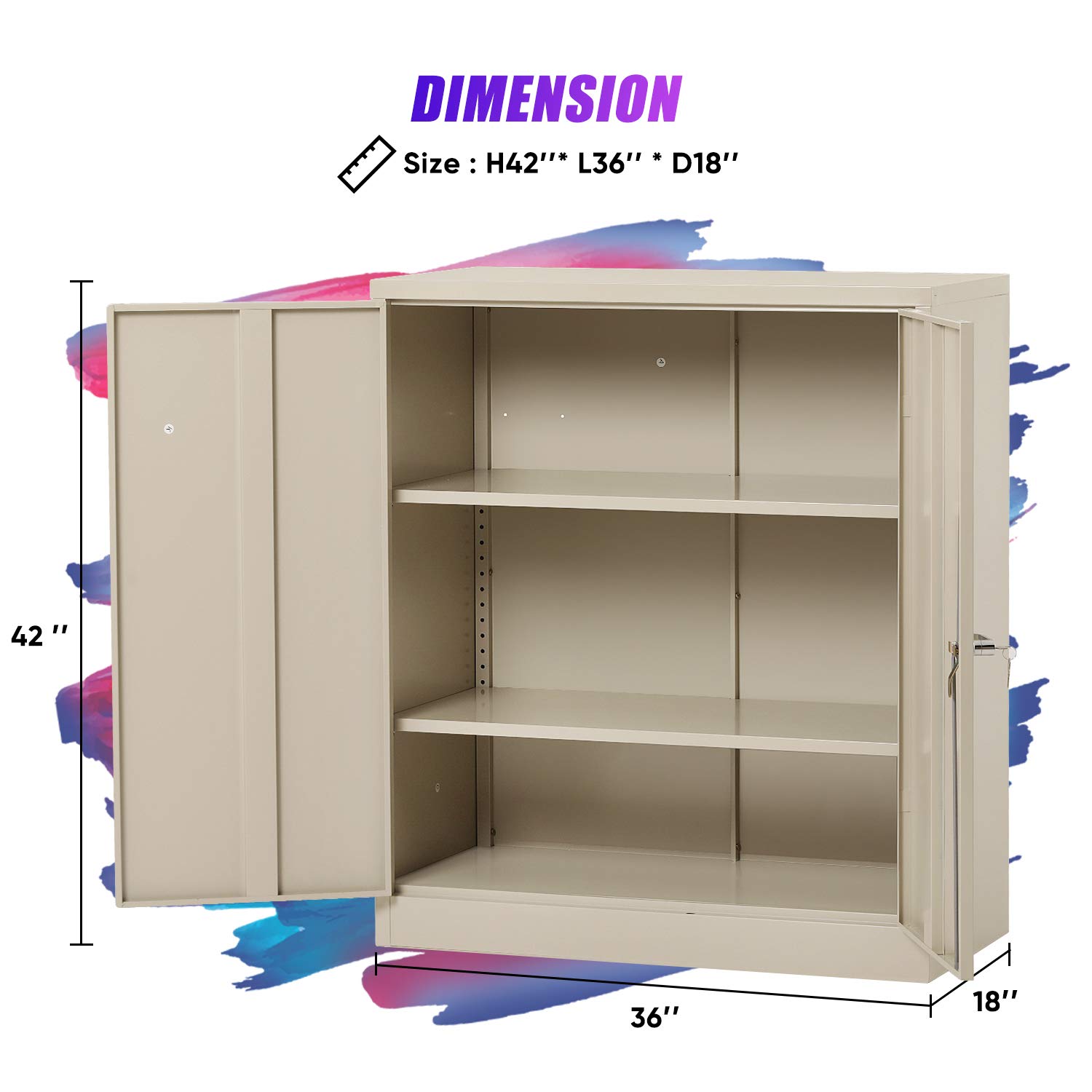 Steel Storage Lockable Metal Storage with 2 Adjustable Shelves Counter Height