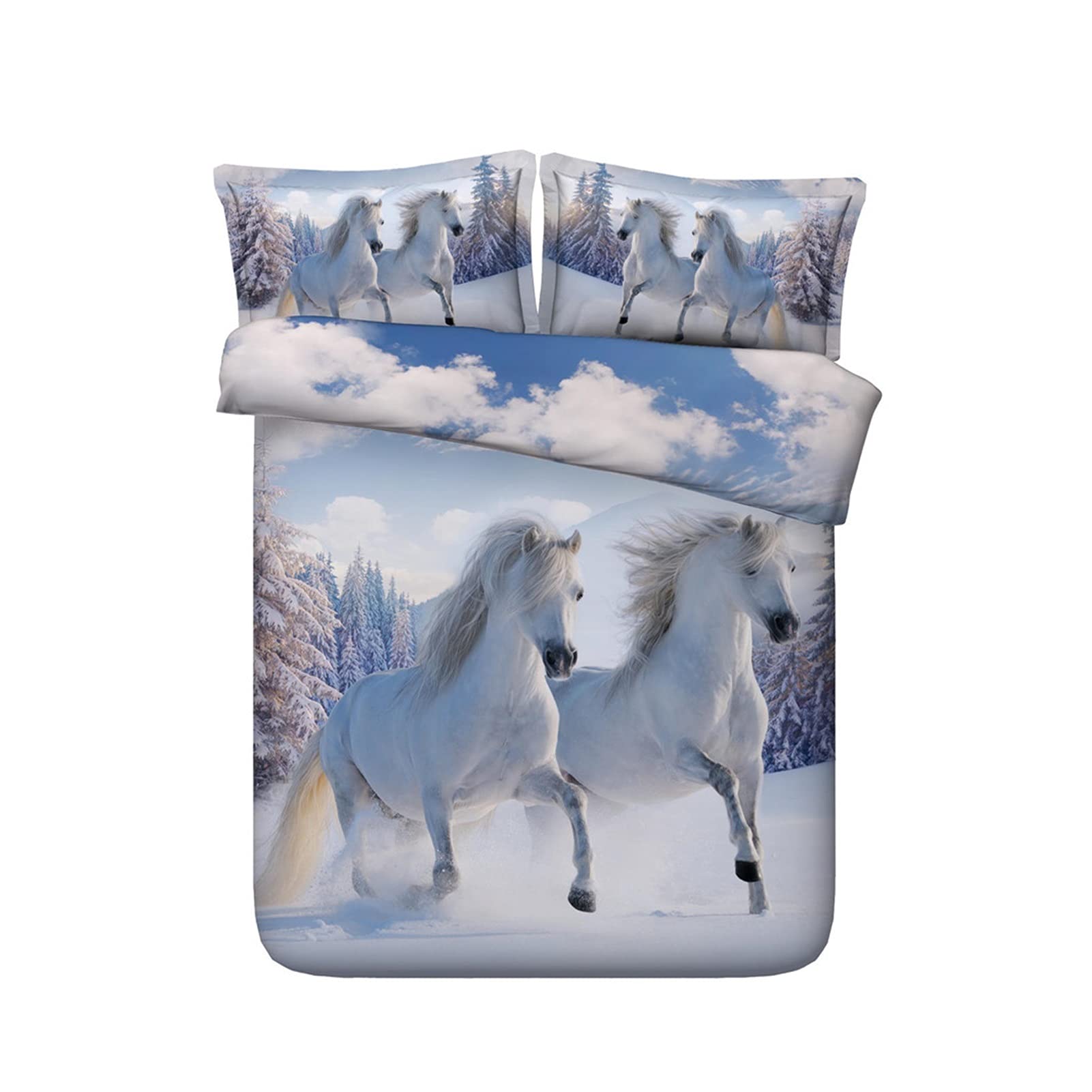 Parure de lit chevaux blancs couette non incluse drap housse de couette