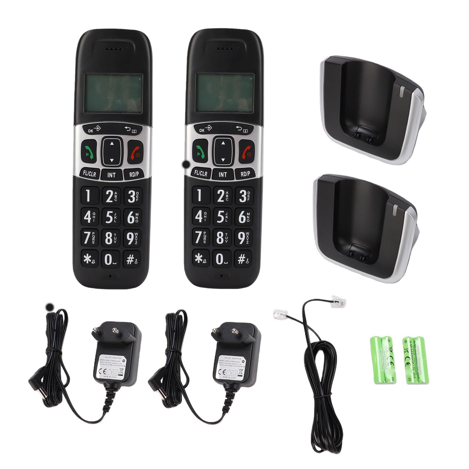 Luqeeg Telefono Cordless con Vivavoce DECT 6.0 Full Duplex, Telefono Cordless a 2 Ricevitori con Blocco Chiamate, per Casa (Spina europea)